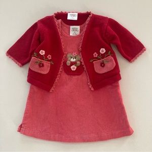 Victoria Kids Baby Girl 3 Months Corduroy Dress Cardigan Set Teddy Bear Flower